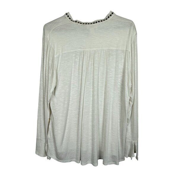 Style & Co Floral Embroidered Top Sz Large Layered Long Sleeve Studded Collar - Picture 9 of 12